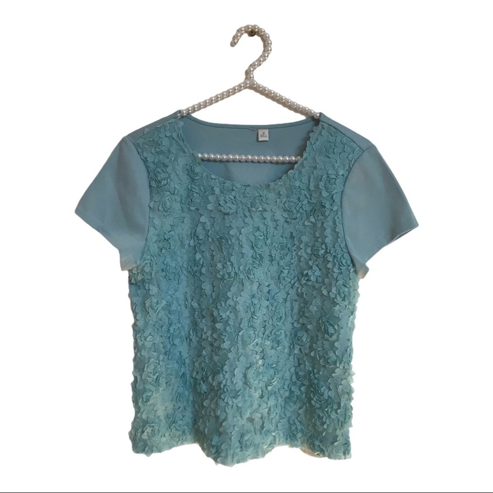 Turquoise Short Sleeve Tee Shirt Stretch, Size M